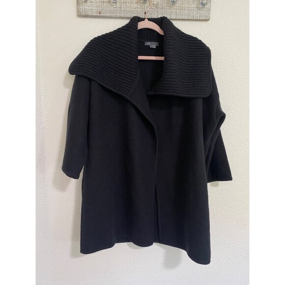 Vince Jacket Womens Small Black Wool Shawl Cardigan Sweater Quiet Luxury Minimal - Picture 3 of 13
